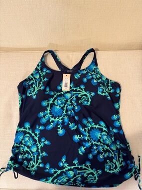 Calypsa Floral Navy Blue Tankini Top with Teal Accents